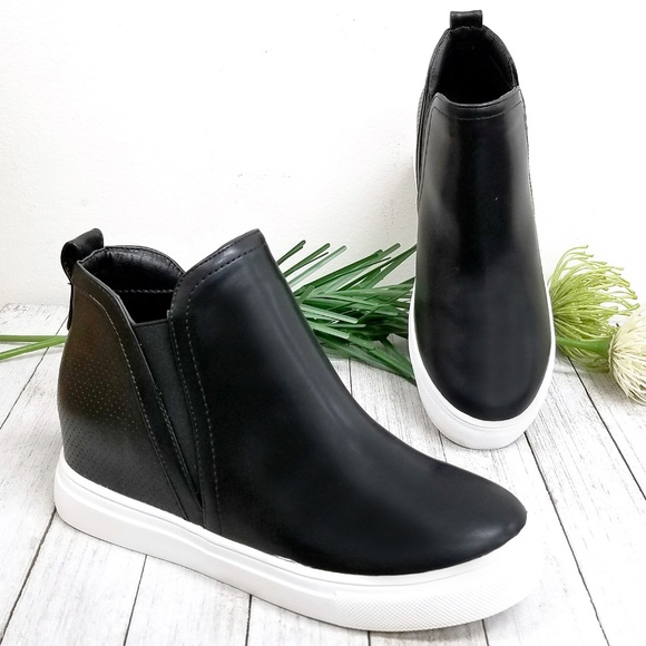 Shoes - New Black Wedge High Top Platform Sneakers Booties